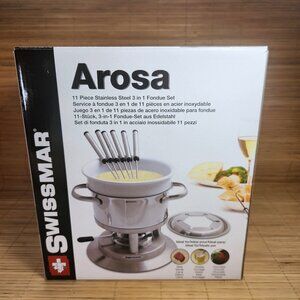 Fondue Set Swissmar Arosa Stainless Steel 11 Piece Meat Cheese Chocolate New